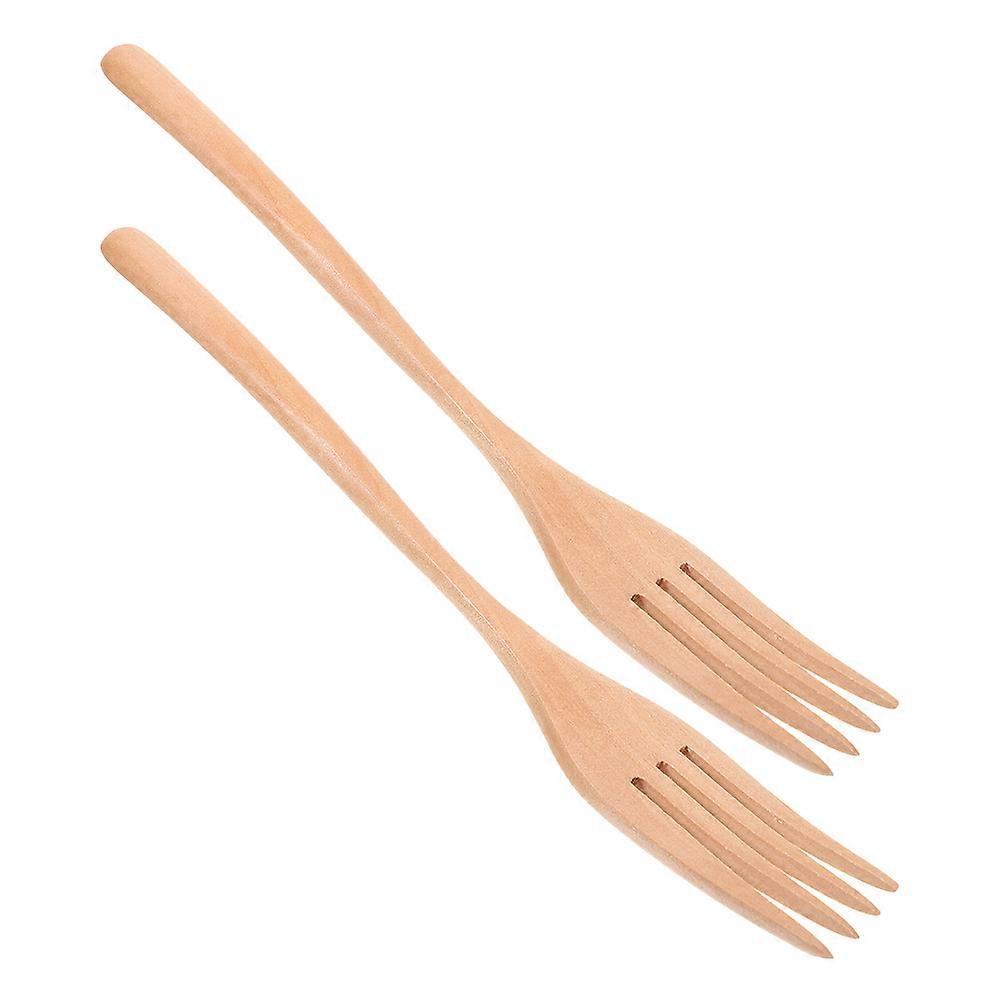 Durable Wooden Fork for Kitchen Use Handcrafted Beige Salad Serving Fork 2 Pieces