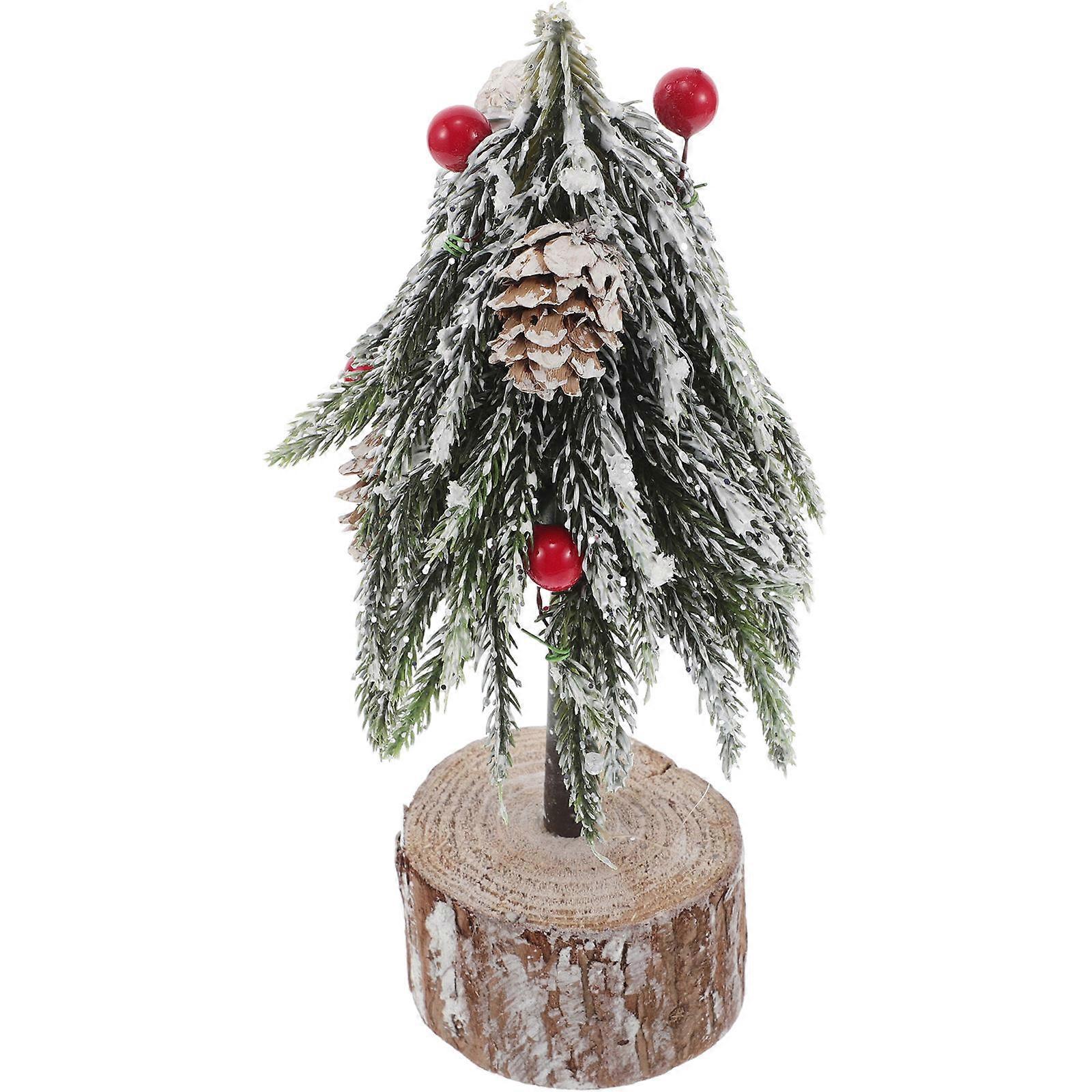 Charming Indoor Mini Christmas Tree With Red Berries Perfect For Office Workers As Table Centerpiece Compact Style 1Pack