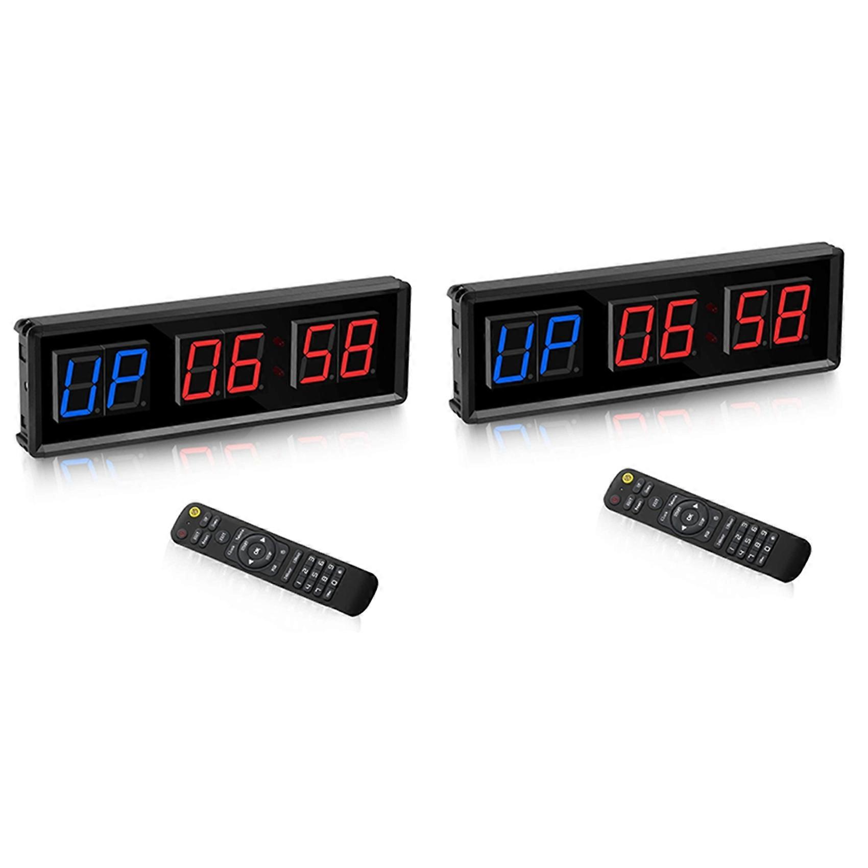 2X Gym Timer,LED Interval Timer Digital Countdown Wall Clock Fitness Timer,1.5Inch Digits Down/Up Clock Stopwatch