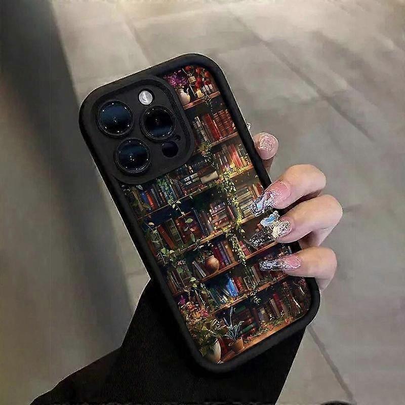 Book Shelf Pattern Phone Case, Decorative Phone Protector Cover, Phone Accessories Compatible with iPhone 15 14 13 12 11 Pro Max Plus X XR X