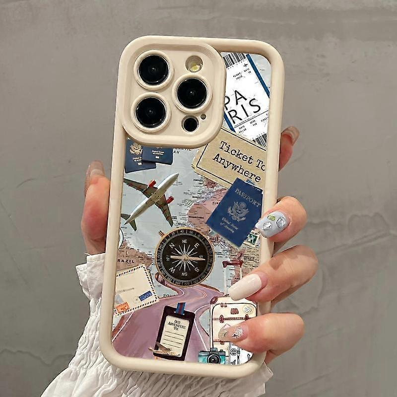 Travel Themed Pattern Phone Case, Anti-drop Cellphone Protective Case, Total Protective Shockproof Mobile Phone Cover for iPhone 16 15 Pro M