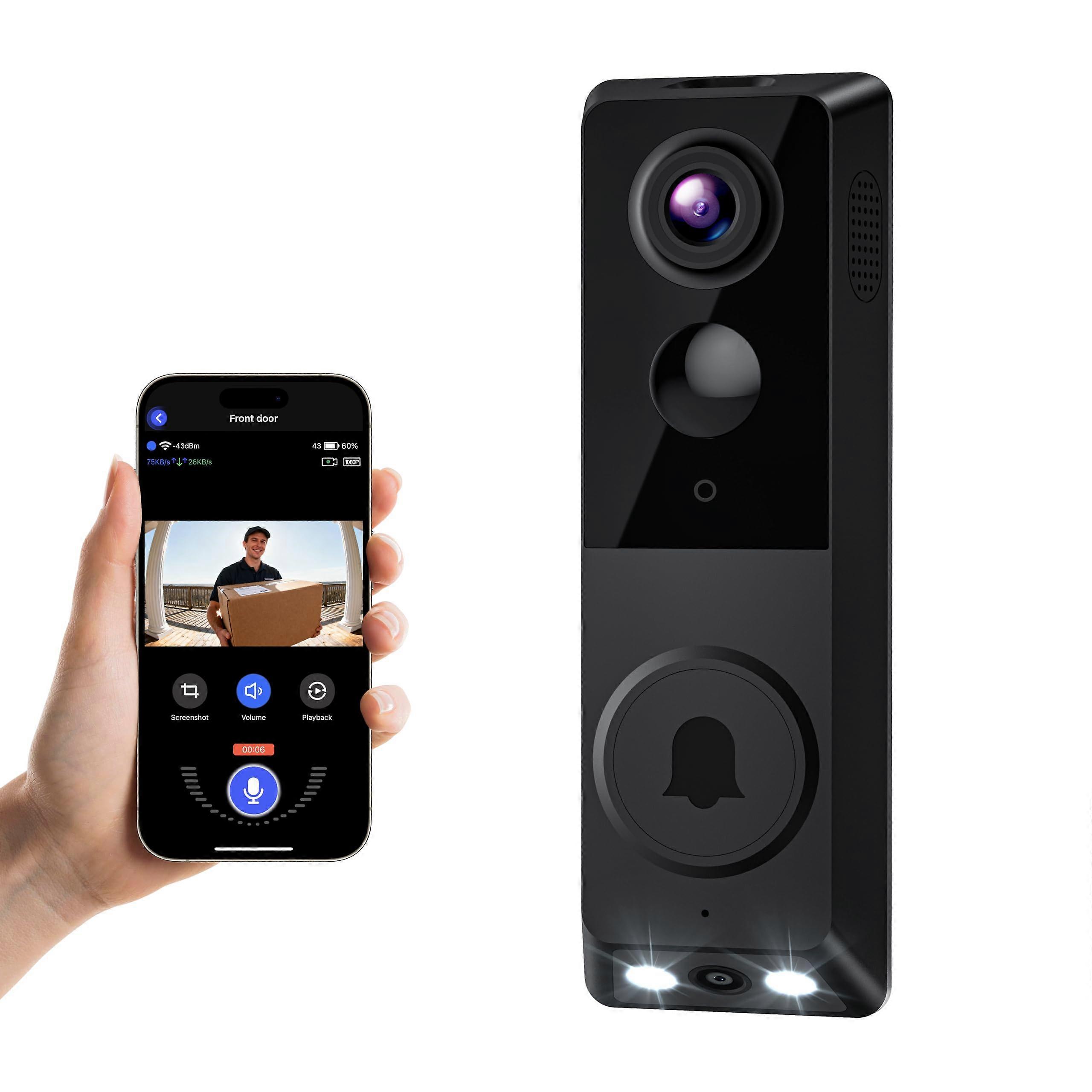 Wireless Video Doorbell Dual Camera with Color Night Vision, TwoWay Audio, AI Motion Alerts, Battery Powered