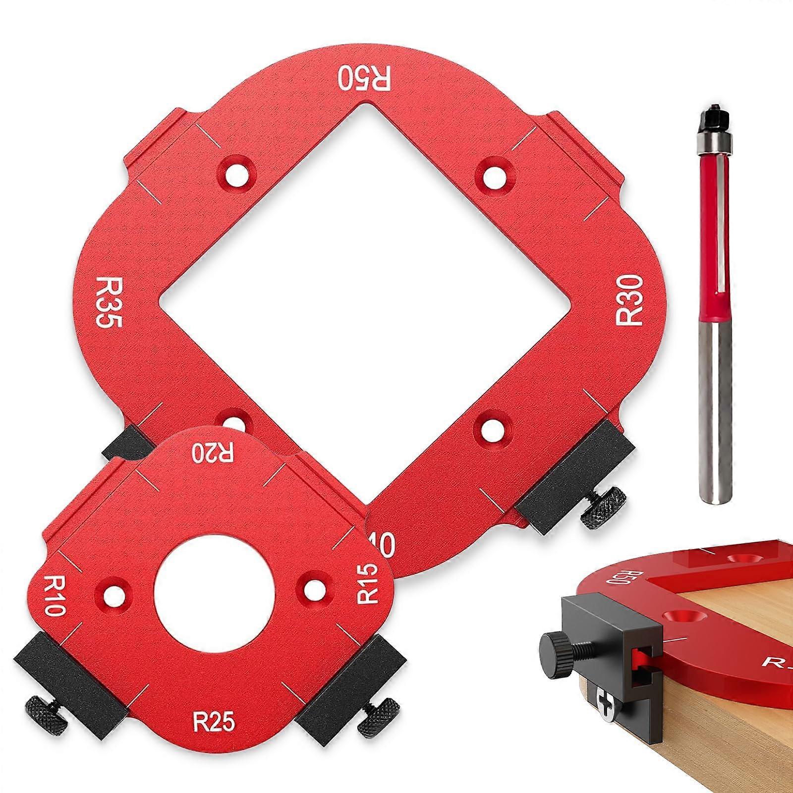 Router Templates for Woodworking, Aluminum MultiSize Corner Radius Set R10–R50 with Adjustable Jig for Precision Edge Profiling