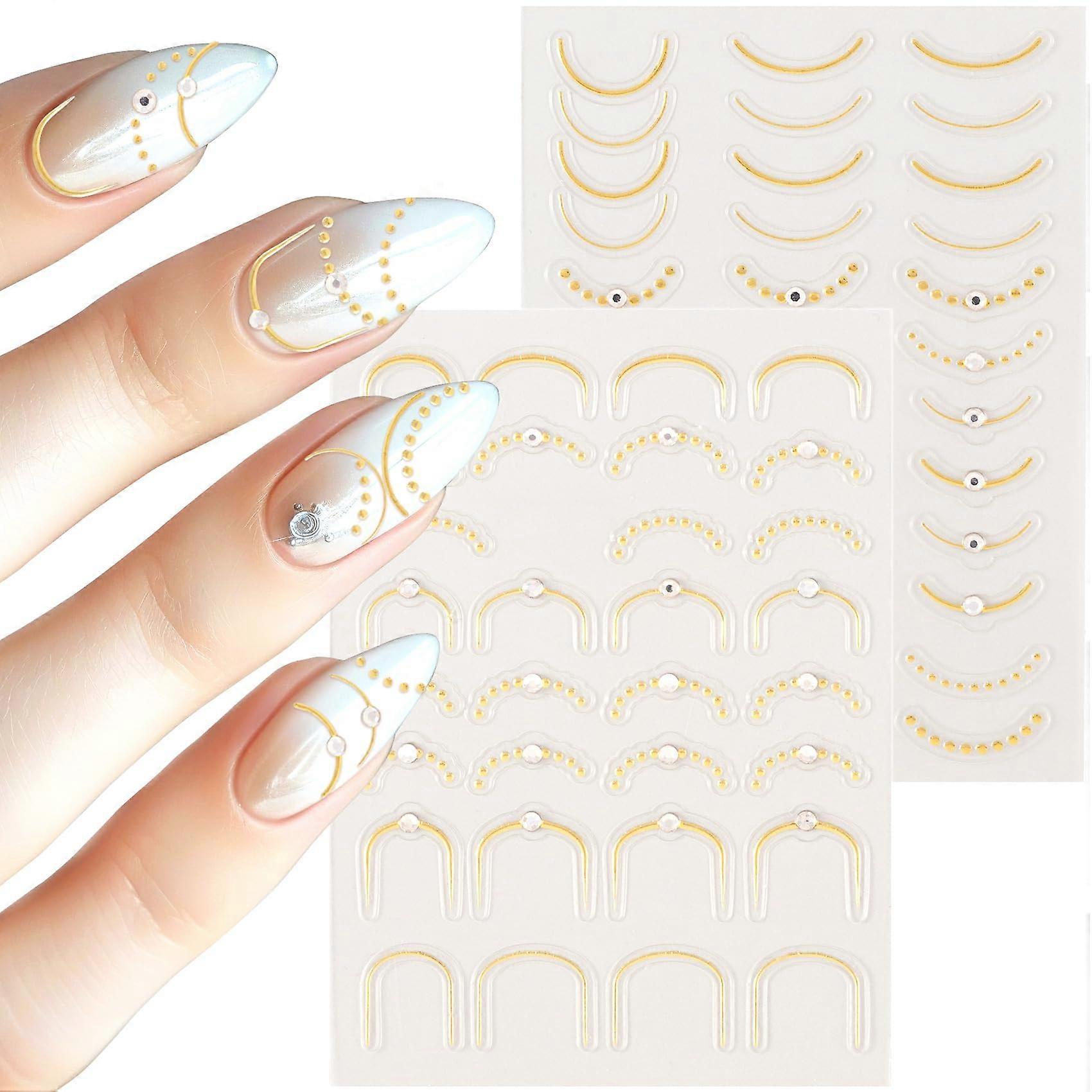 French Nail Stickers 5D Embossed Gold Rhinestone Decals SelfAdhesive Tips for Wedding