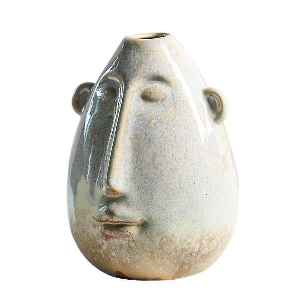 Beige Creative Ceramic Face Vase for Decor 1Pcs Desktop Home Decoration