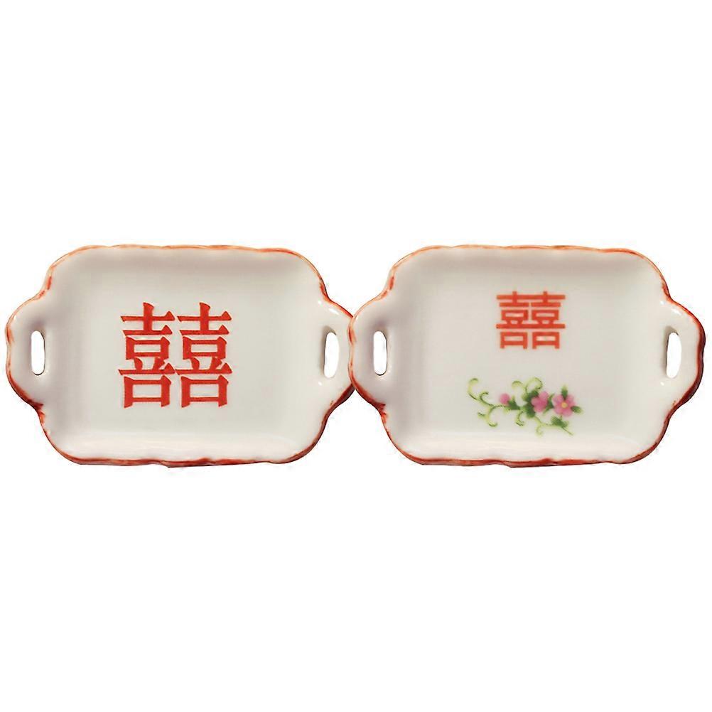 Miniature Ceramic Plate Mini Plate Model for Decoration 2Pcs
