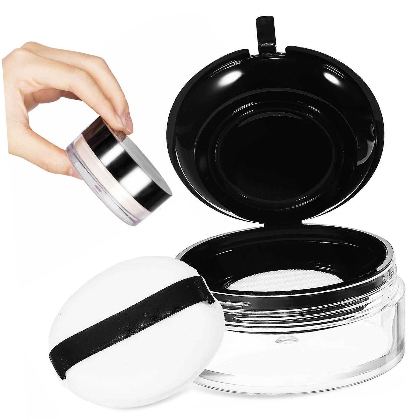 Travel Makeup Powder Container with Builtin Sponge Applicator, Refillable Compact Case