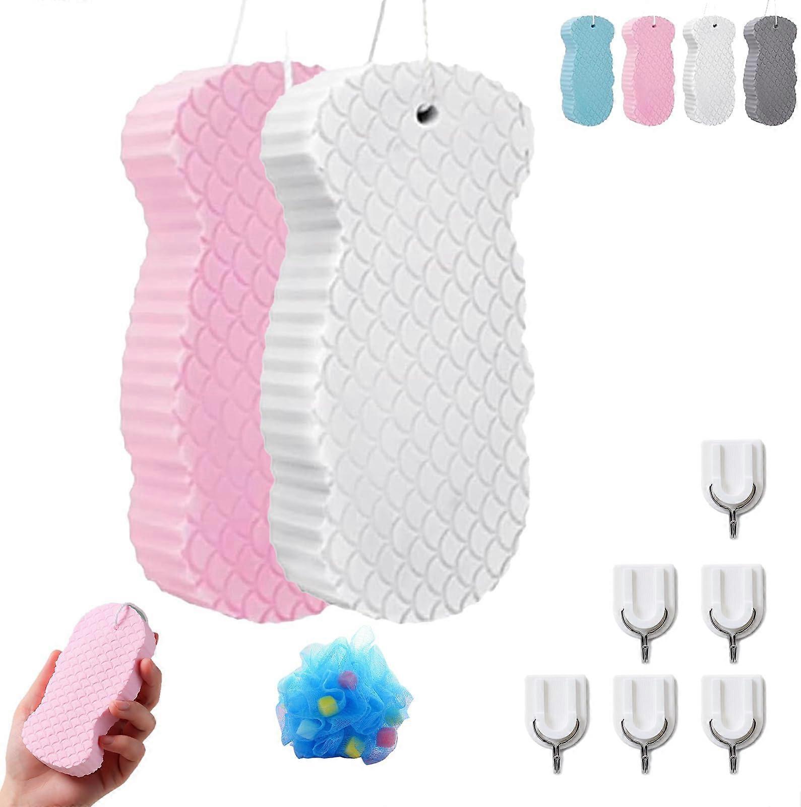 Exfoliating Bath Sponge 2pcs, Super Soft 3D Textured Body Scrub for Deep Skin Clean, Reusable