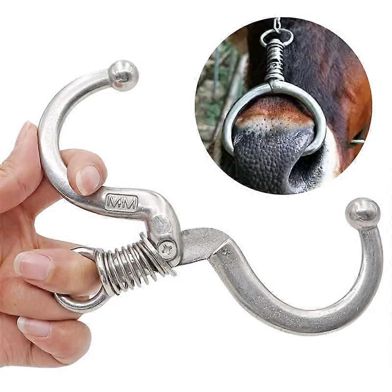 Stainless Steel Bull Nose Ring for Cattle, Spring-Loaded with Automatic Locking