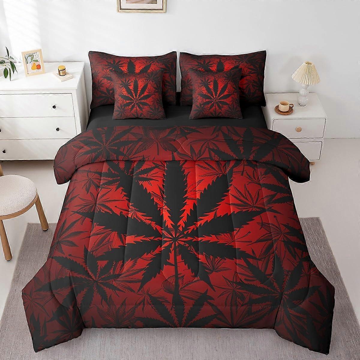 Marijuana Leaf Bedding Set Full Size 7 Piece Bed in a Bag Microfiber Comforter with Sheets