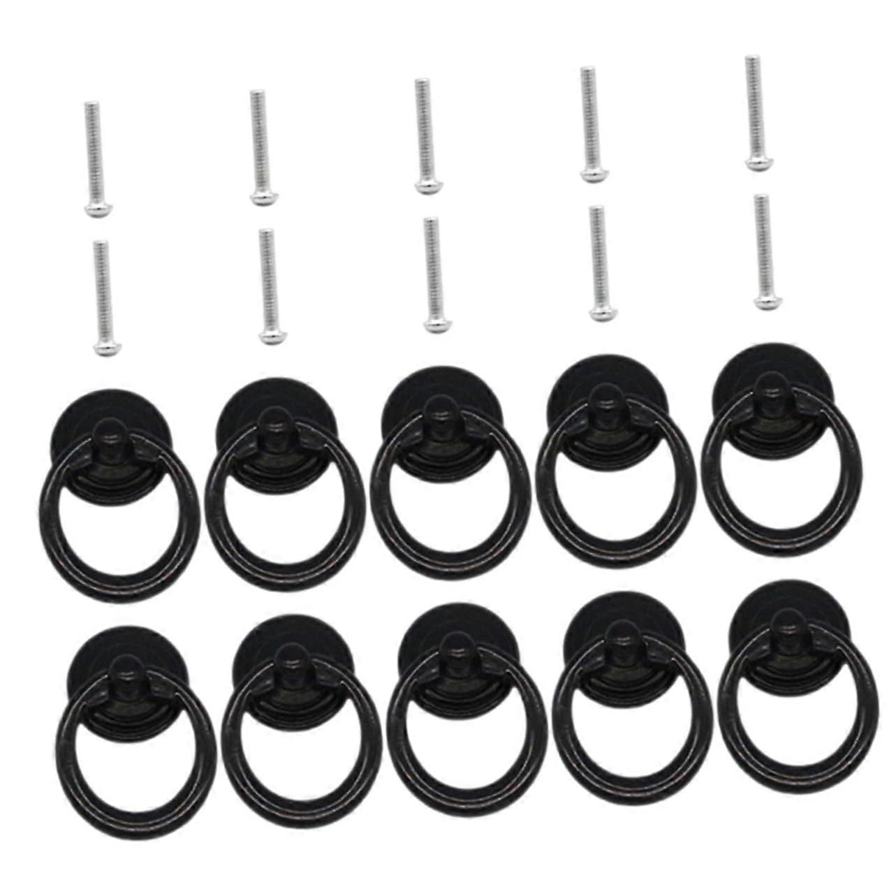 Vintage Black Round Cabinet Knobs and Brushed Drawer Pulls for Kitchen Cabinets 10pcs