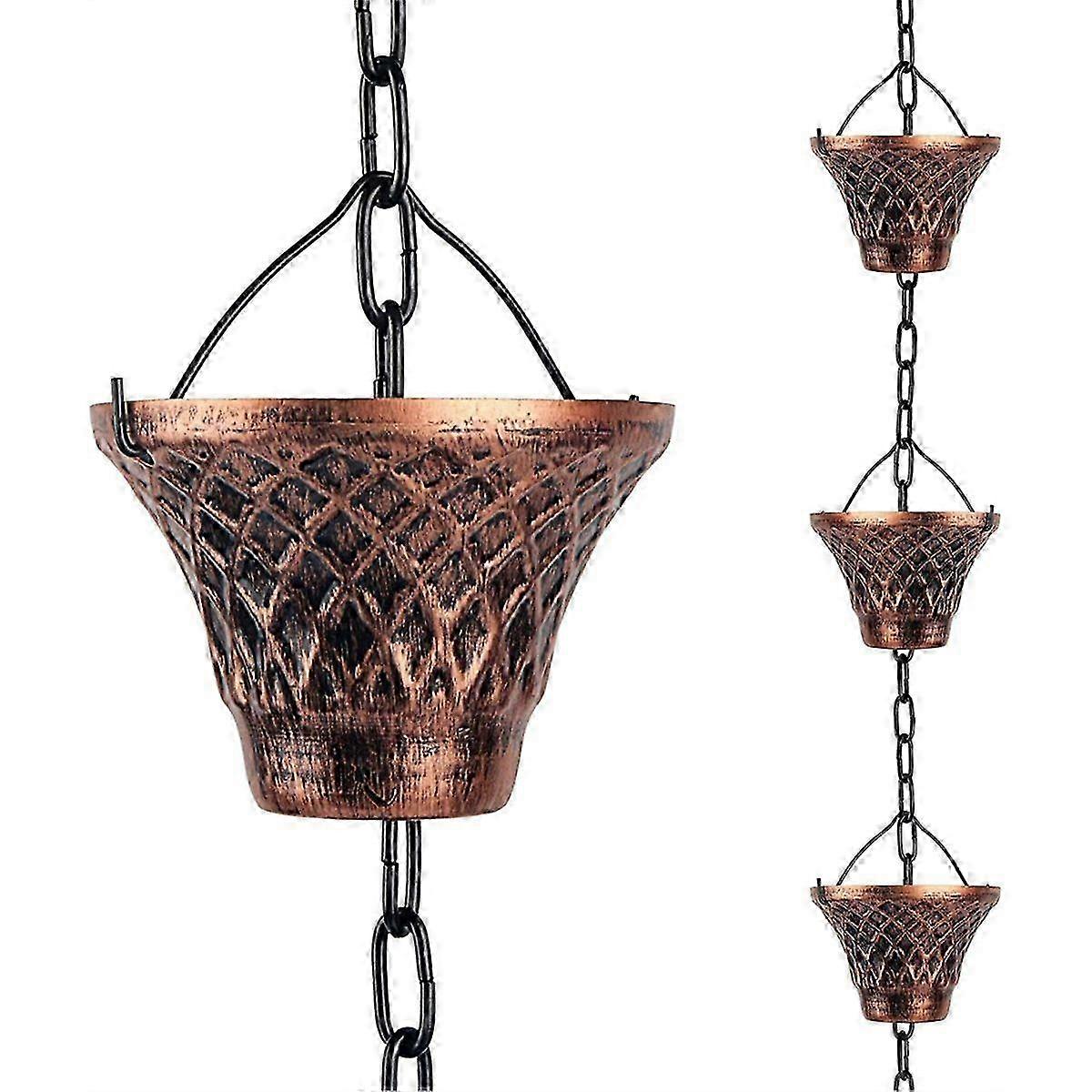 Outside Copper Rain Catcher Chain for Gutters, Decorative Replacement with Cups