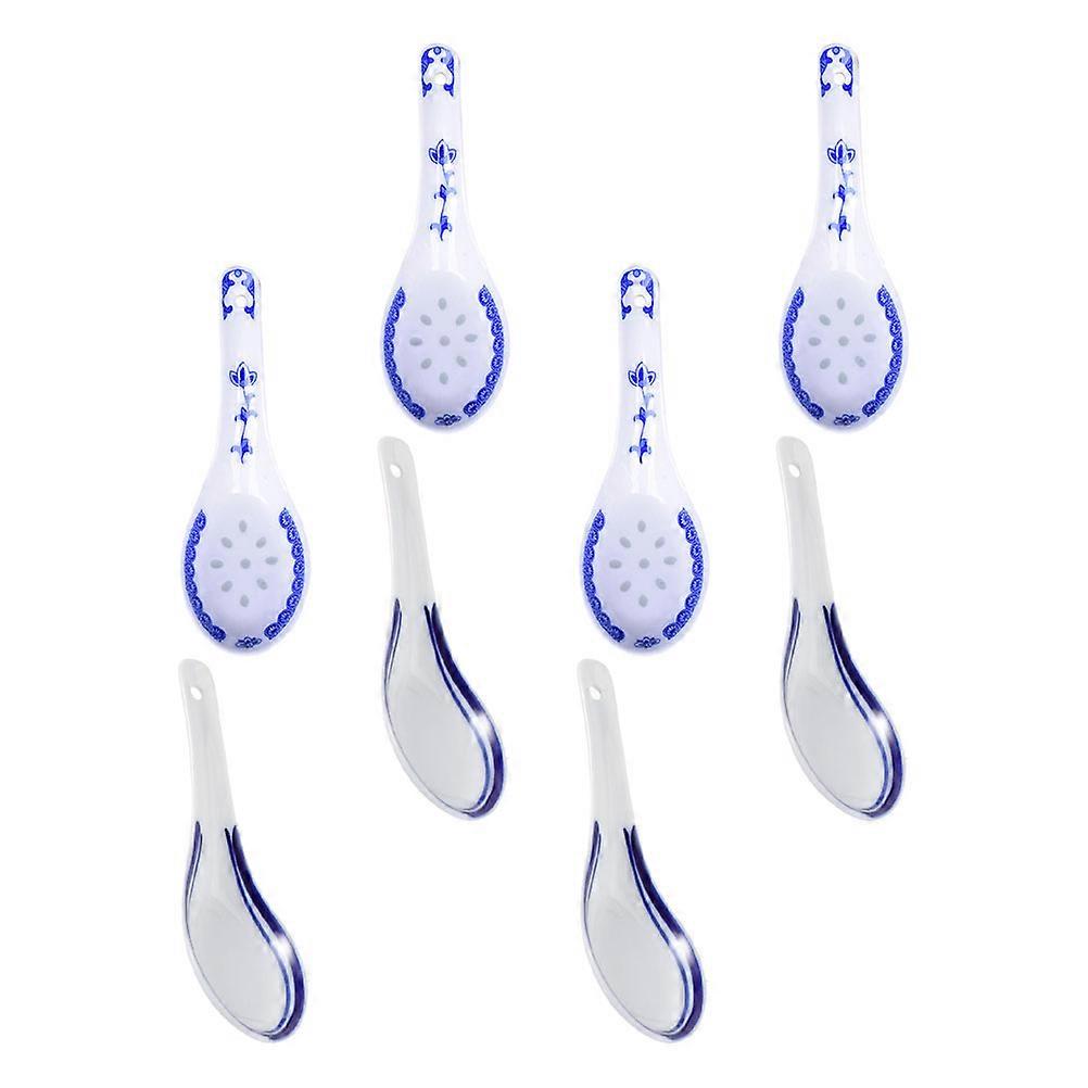 Blue Ceramic Spoons for Home Use 8Pcs Chinese Style Multi- Spoons