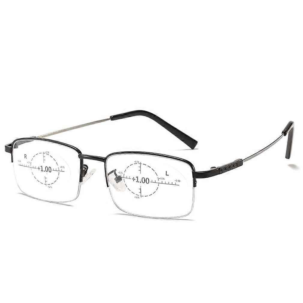 Progressive Multifocal Reading Glasses Blue Light Blocking Round Frame for Computer Use Black +1.5