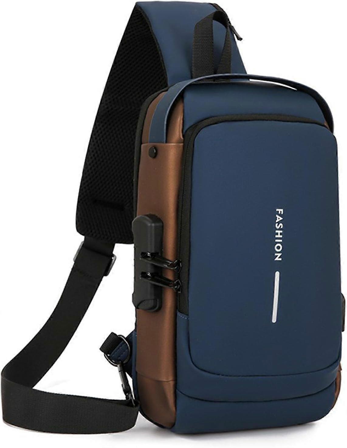 Antitheft Sling Bag with USB Charging Port, Waterproof Shoulder Backpack, Multipocket Blue