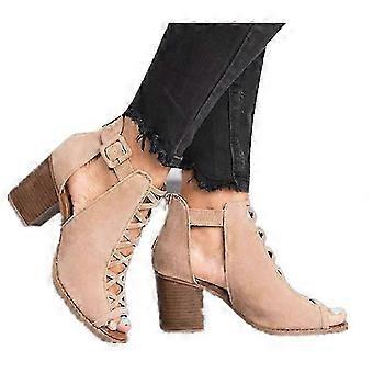 Dames pumps met open teen en dikke hak, geschikt voor avondkleding, veterschoenen en uitgesneden details - Nieuw - 4-20