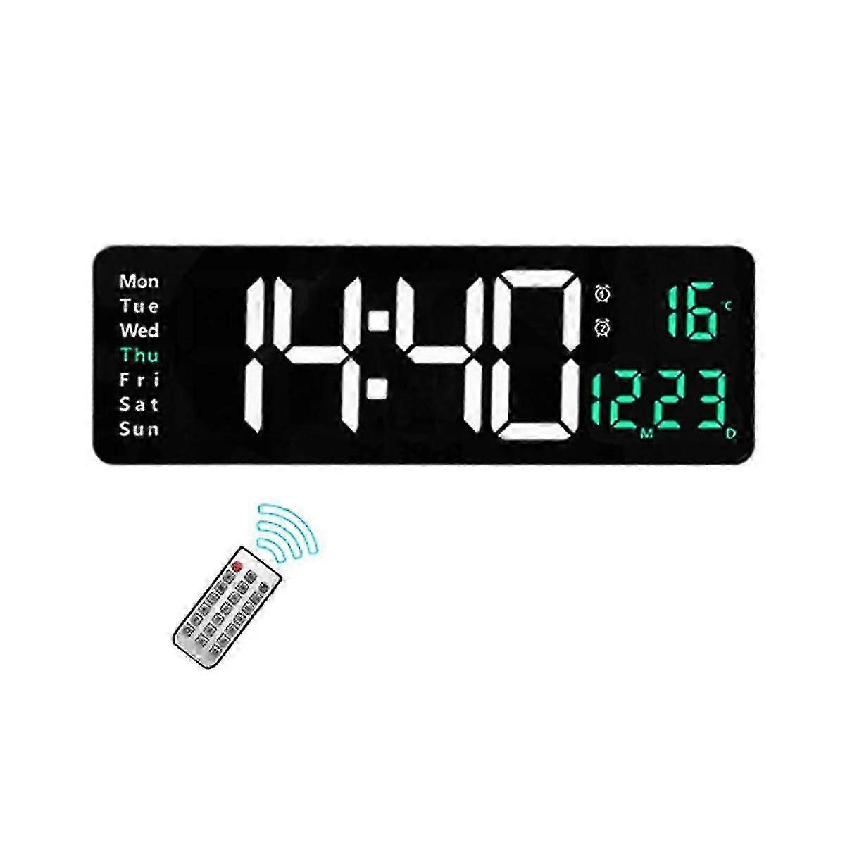 16inch Led Digital Wall Clock- Alarm Clock/temp/date/week/timer Remote Adjustable /gym/office-green