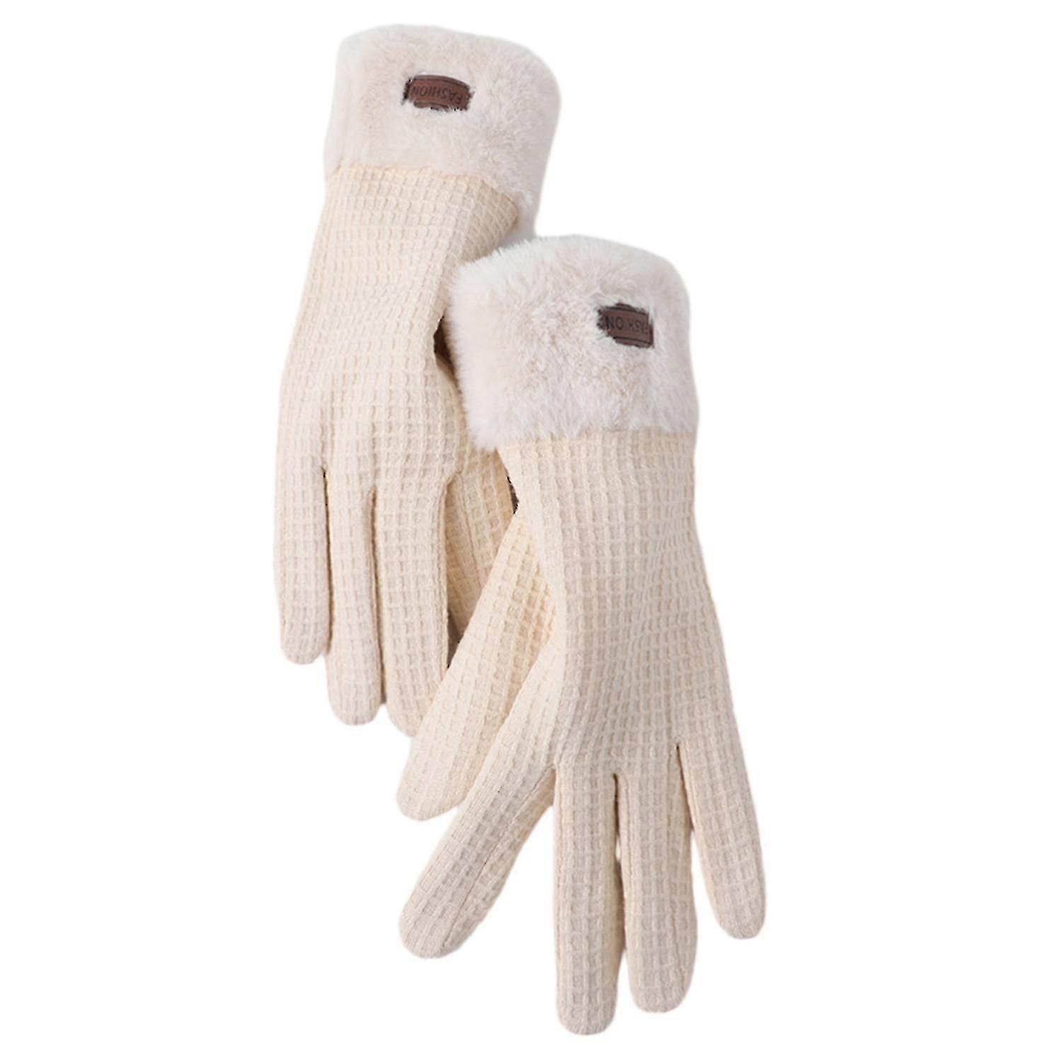 1 Pair Winter Gloves Soft Plush Thickened Windproof Cold Resistant Touchscreen Solid Color Five Fing