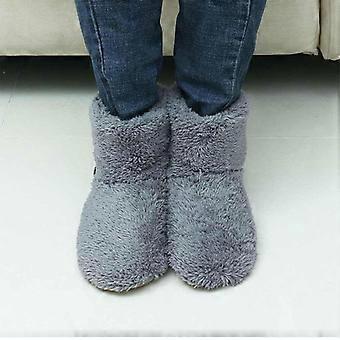 Electric Heated Slippers, USB Heated Plush s Quick Heating Shoes Boots with Carbon Fiber Heating Pad for Home Women Men , grey