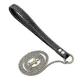 Strong Gold Dog Leash, 3.2ft Stainless Steel Cuban Chain with Comfortable Leather Handle
