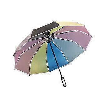 Windproof Rainbow Compact Umbrella,Rainbow Color 10 Rib(White)