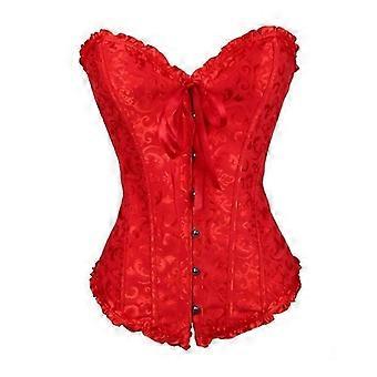 Z6 Women's Overbust Sweetheart Lace Up Plastic Bones Corset Bustier Top,Red
