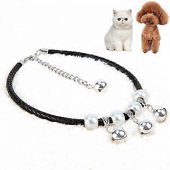 Collar de cuello de mascota tejido a mano campana collar anti-pérdida negro (XS) 1 pieza