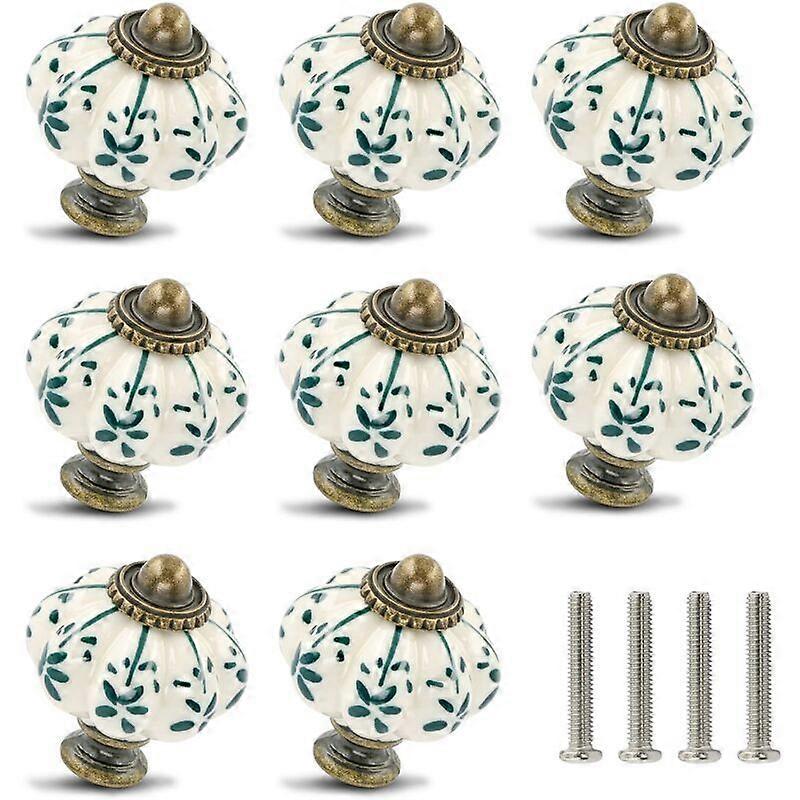 12-pack Ivory and Green Ceramic Knobs - Pumpkin Cabinet Knobs Retro Dresser Knobs - Vintage Drawer P [MI]