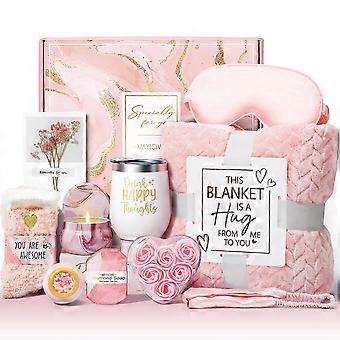 Luxury Rose Spa Basket With Flannel Blanket For Women Get Well Gift Birthday Gift Mother's Day