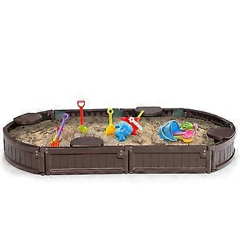 Sandbox sandpit with waterproof cover 183 x 105 x 21 cm brown