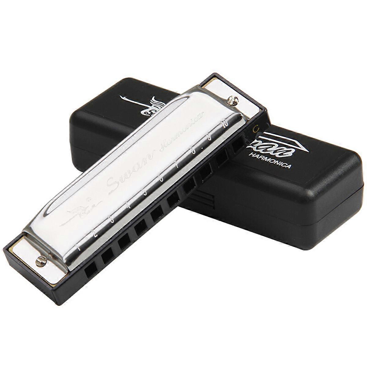 Cygne Harmonica 10 Trous 20 Tons Harmonica C Blues Harmonica Professionnel (Sliver)