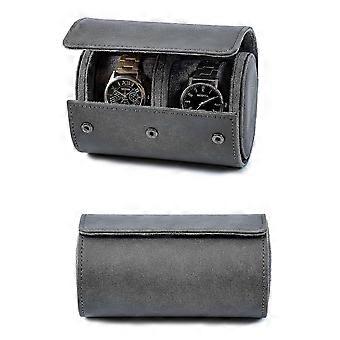 2-Compartment Watch Storage Box with Glass Lid & Removable Cushion for Men - Grey Watch Organizer Case for Automatic & Quartz Watches