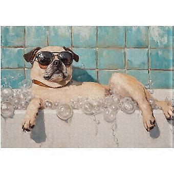 Pug Taking Bubble Bath Jigsaw Puzzle - Pug on a Bathtub in Bathroom - Pet Shower Decor Puzzles SQZ779