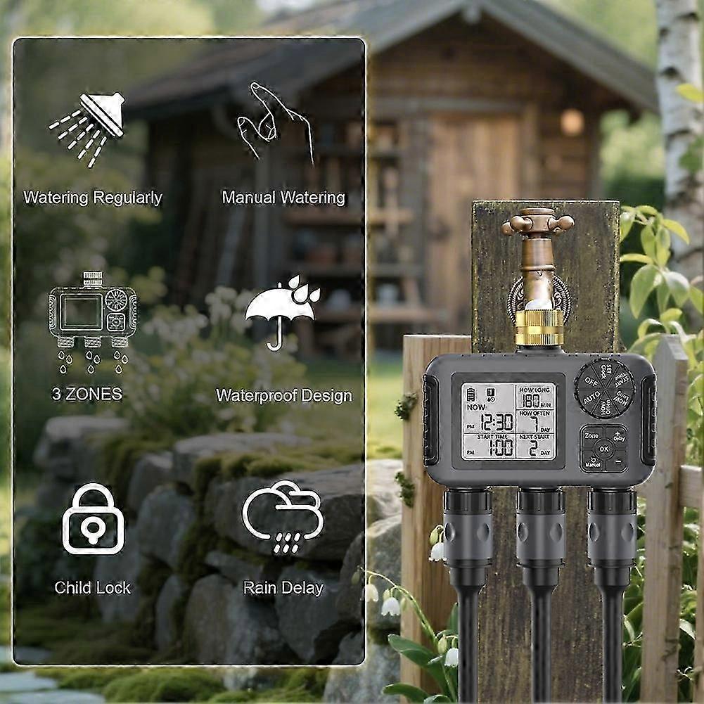 Automatic 3-way garden irrigation system with timer and digital irrigation computer-SNNGV