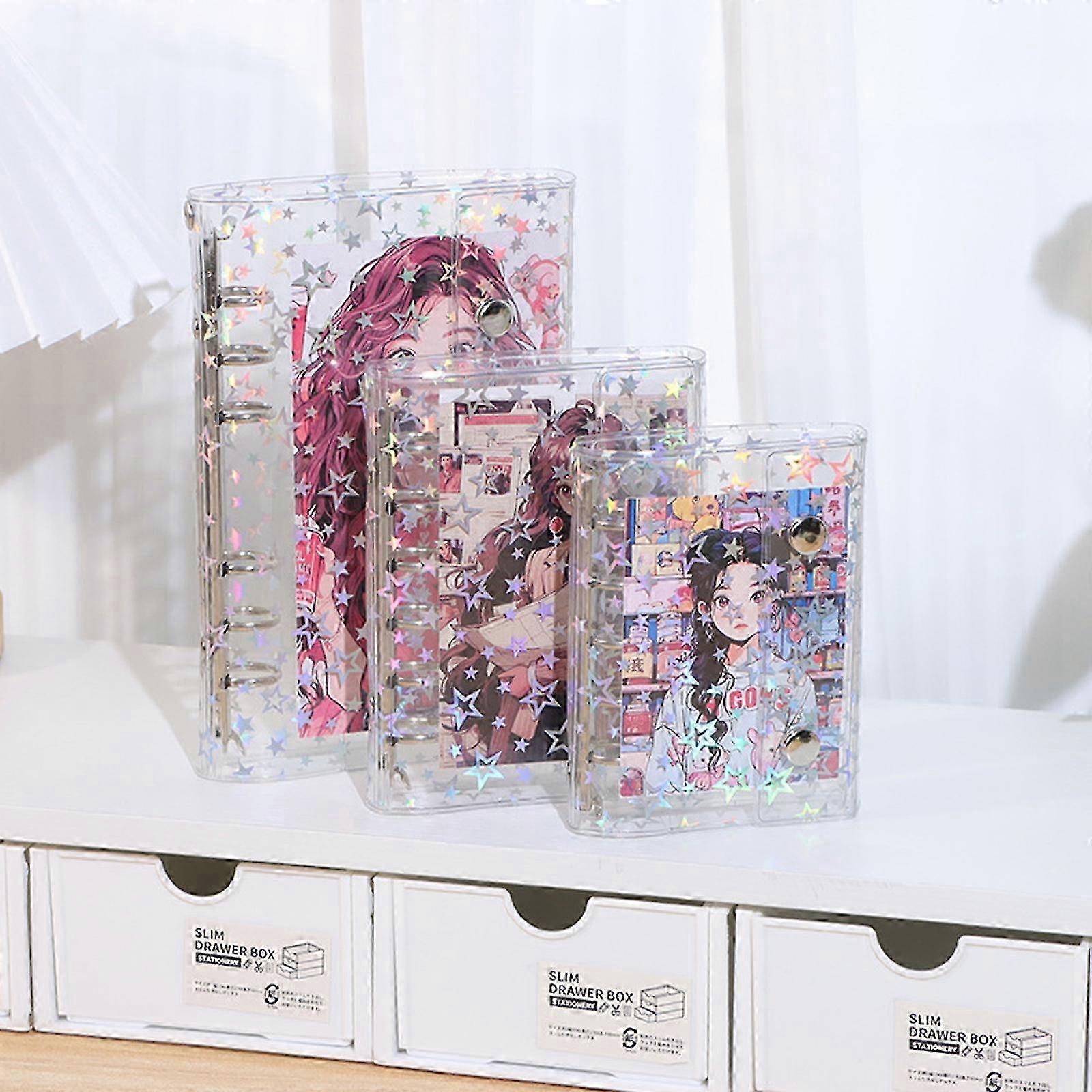 Holographics Star Decorated Transparent PVC Folder With 2Point Fastener System Secure Document Organization Multicolor