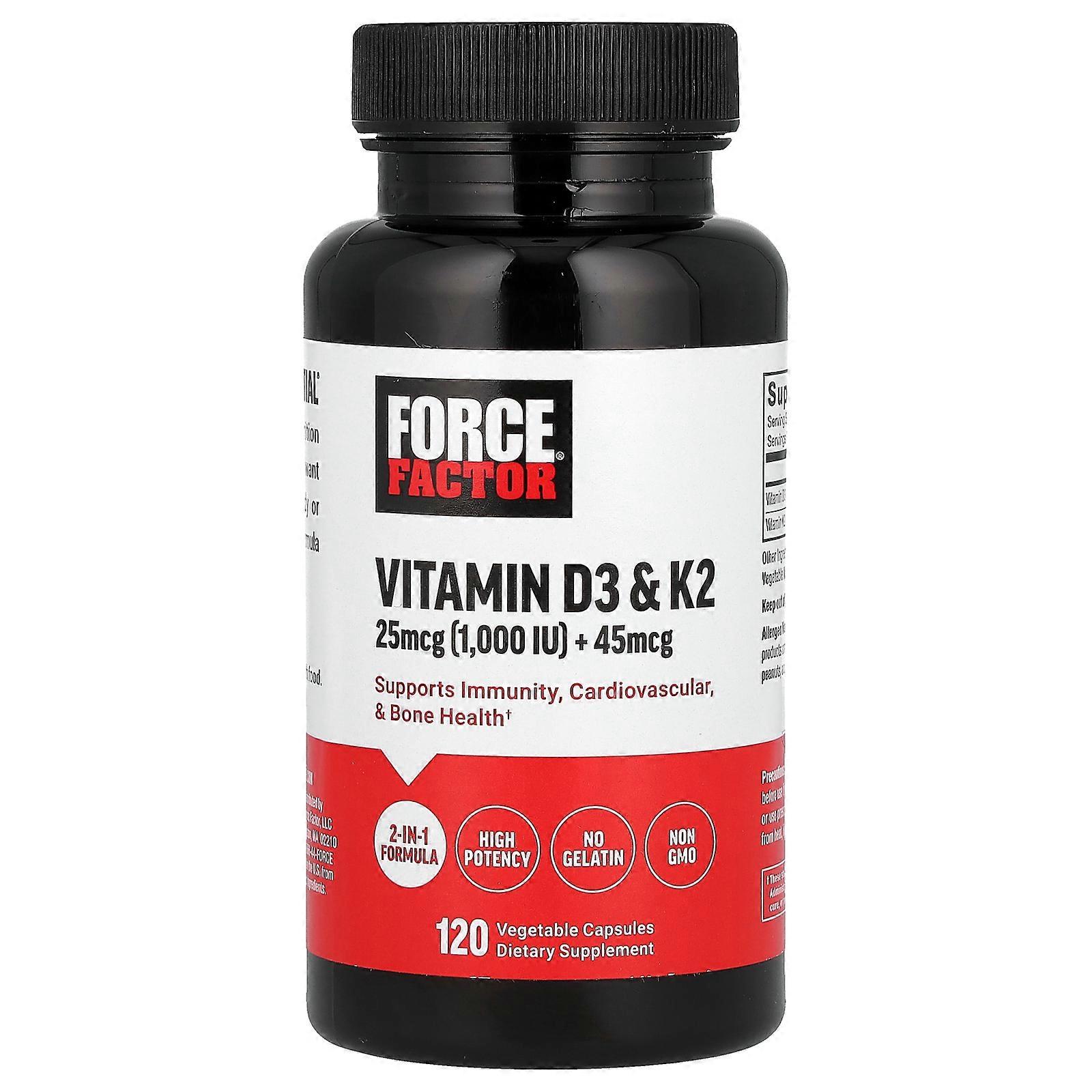 3 x Force Factor, Vitamin D3 & K2 , 120 Vegetable Capsules