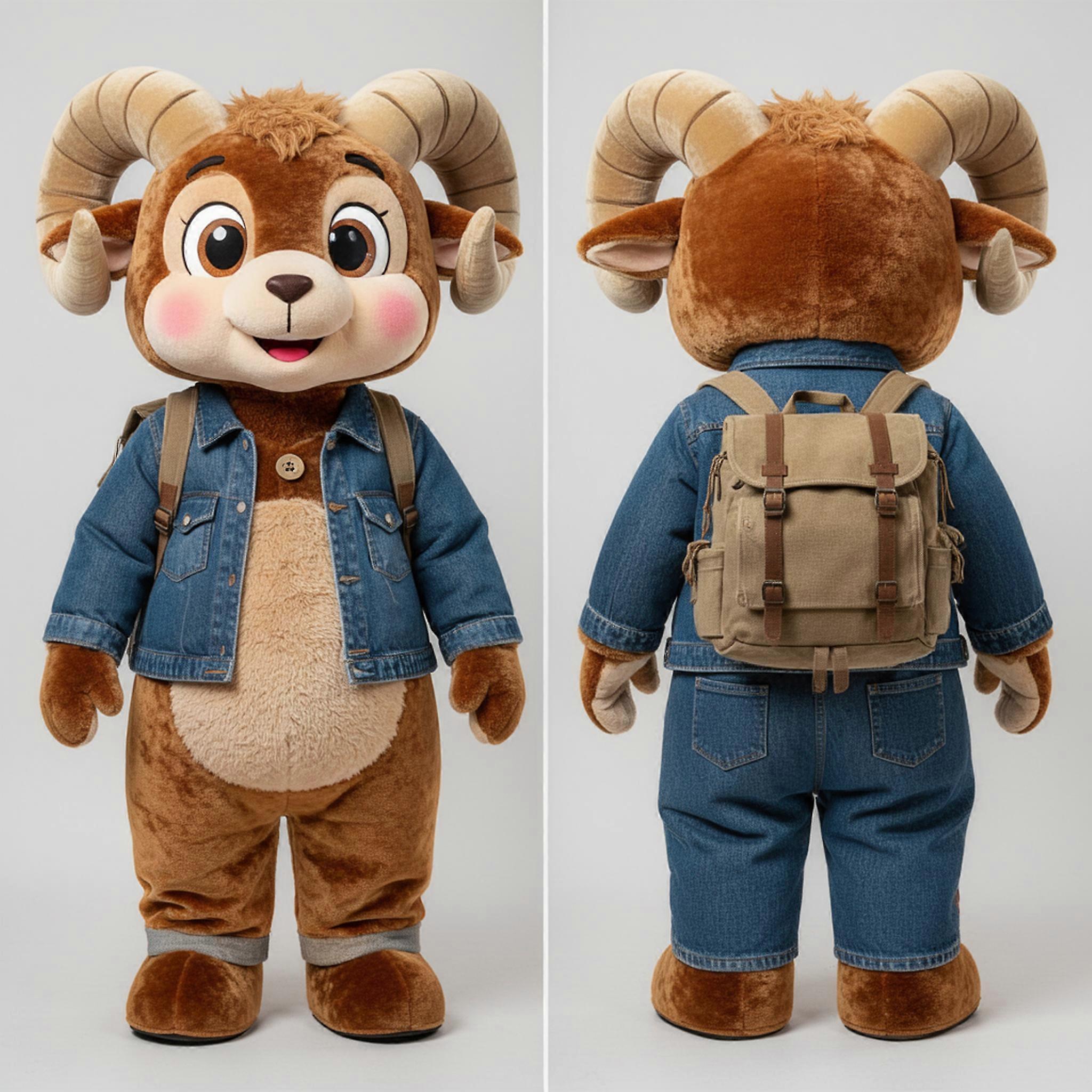 MASTICOT Earthy Toned Fluffy Ram Mascot