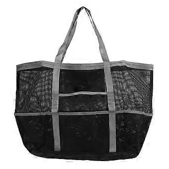 Large Waterproof Nylon Beach Tote Bag Grey, Foldable Mesh Shoulder Bag with Large Capacity and Organized Pockets