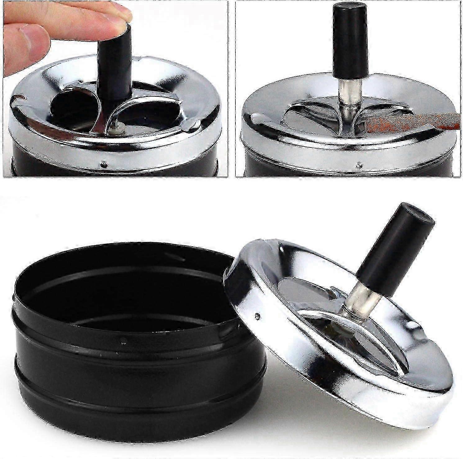 Windproof Push Button Ashtray 3PCS, Black Chrome Swivel Design