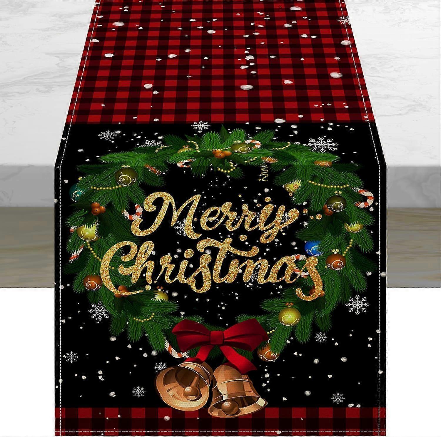 Red Black Plaid Festive Table Runner