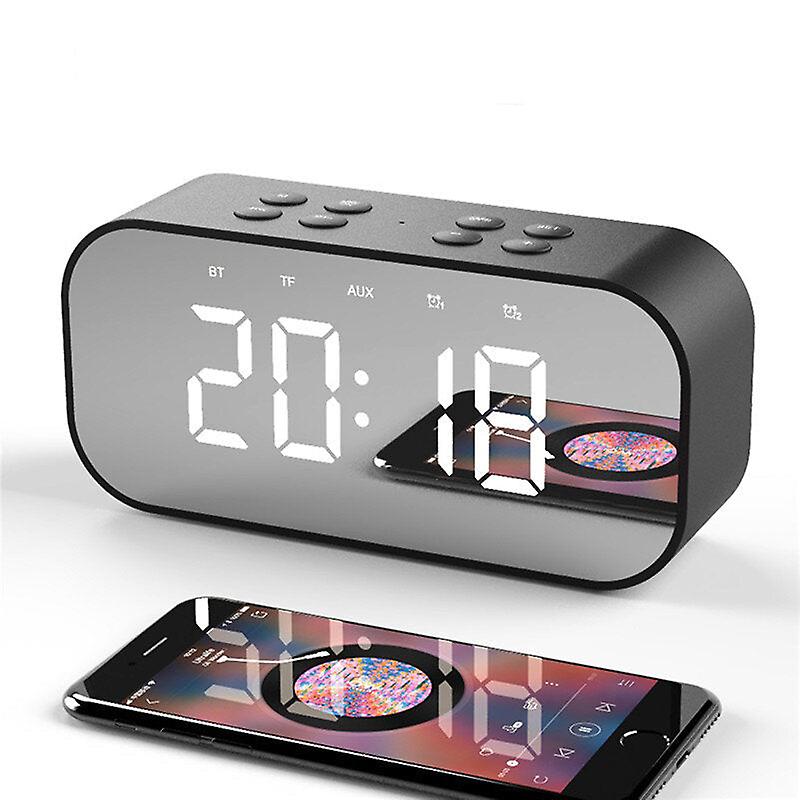 Wireless Bluetooth 5.0 Speaker Double Alarm Clock Fm Radio Hi-fi Music Column Subwoofer Hands-free Call Mirror Screen Display