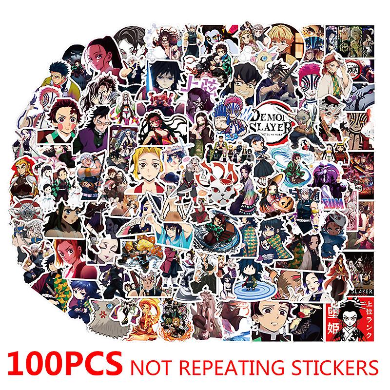 100pcs / pack Anime Dämon Slayer Kimetsu No Yaiba Aufkleber PVC Skateboard Motorrad
