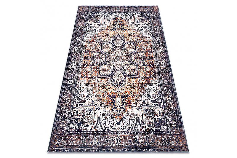 ANTIKA carpet ancret sunset, modern ornament, washable - navy blue / orange