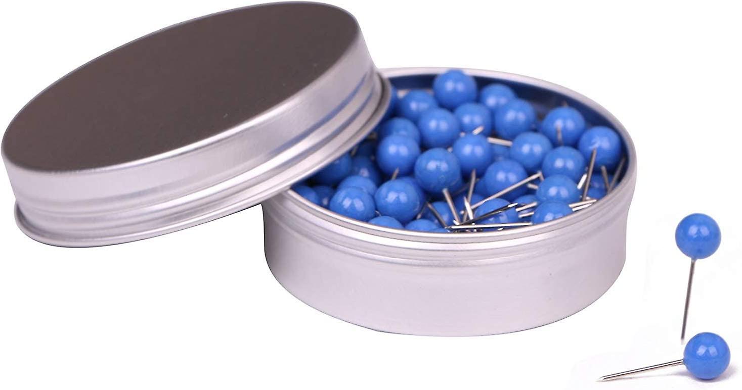 100PCS 1/4 Inch Small Round Head Map Tacks Pins for Home Office Bulletin Cork Board Use and DIY Craft Project (Blue)