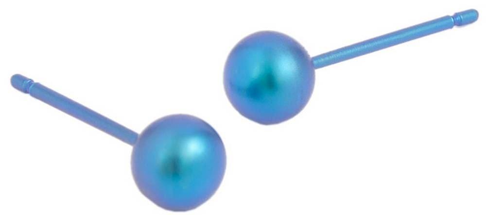Ti2 Titanium 5mm Round Bead Stud Earrings - Kingfisher Blue