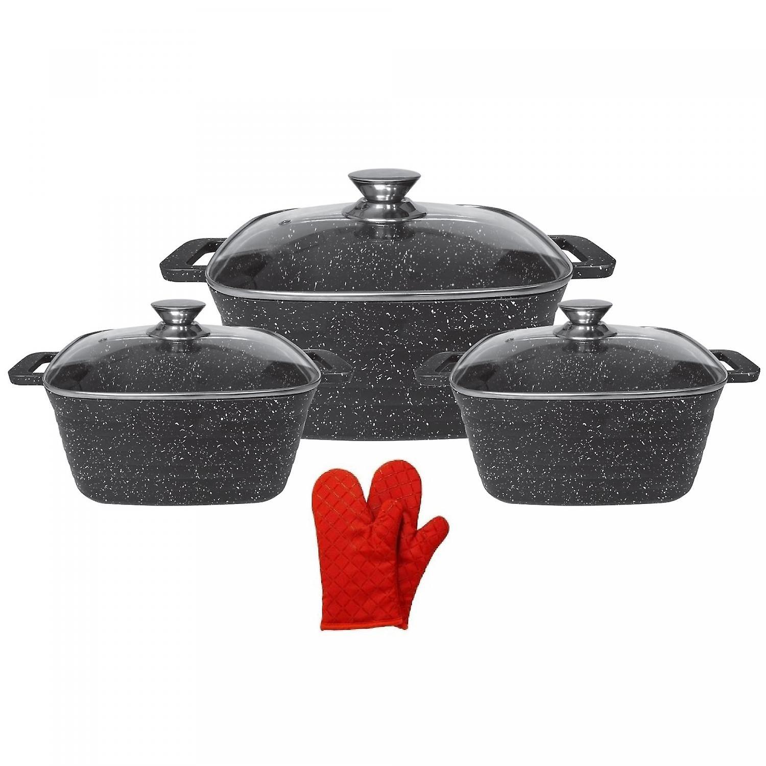 3x Pots with Marble Coating