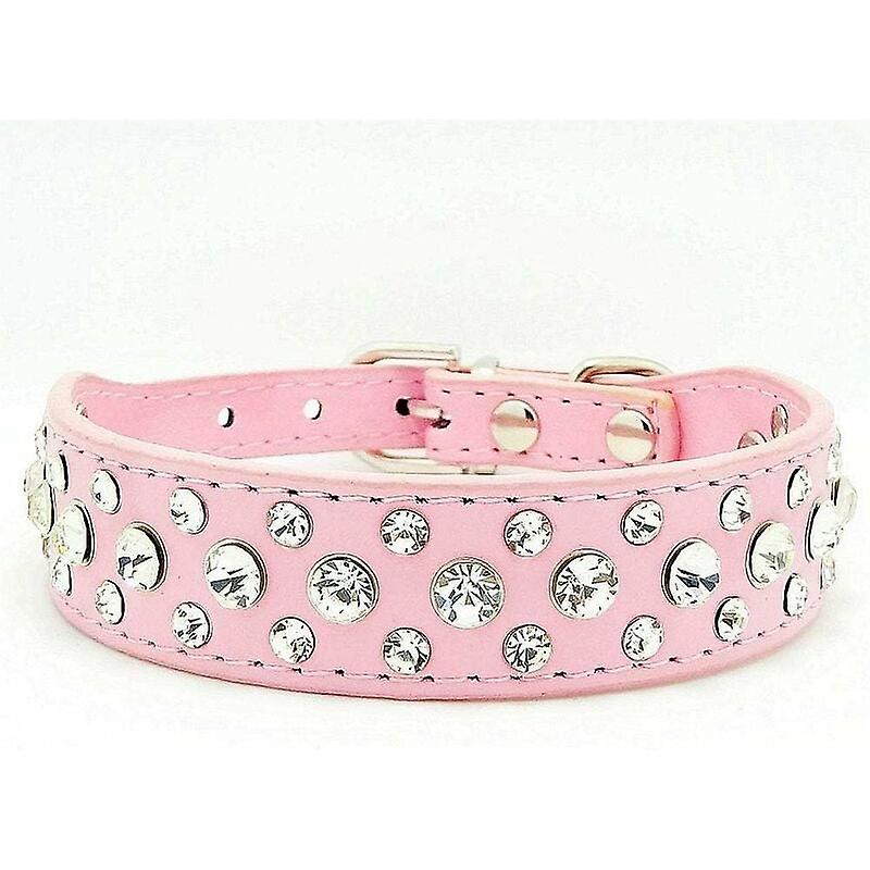 Rhinestone Leather Ddog Collar (Pink XS)