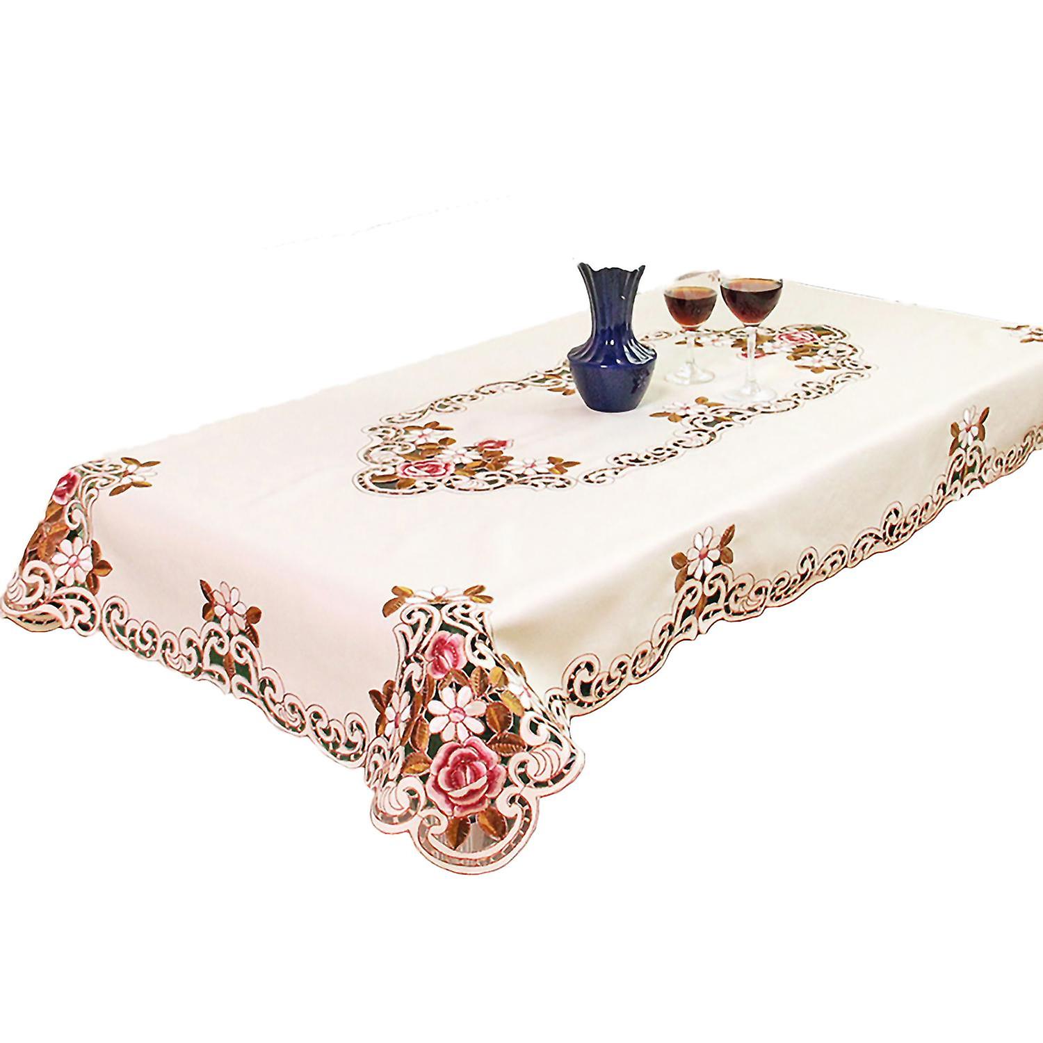 Tablecloth Rectangle/Square Pastoral Embroidered Polyester Floral Cutwork Table Linen for Wedding