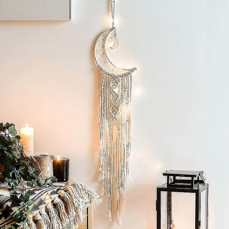 Boêmio chique macramê parede pendurada tapeçaria mandala lua dream catcher malha presente