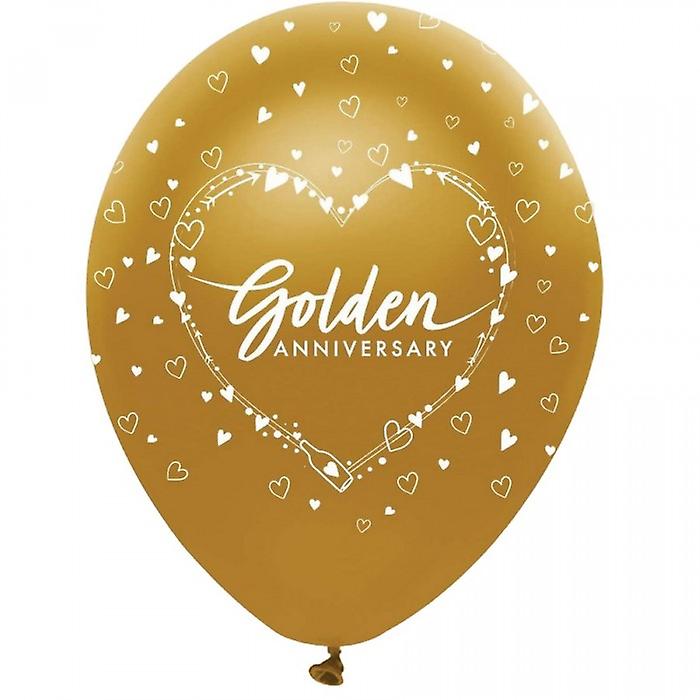 Creative Party Latex All-Over Print Golden (50th) Wedding Anniversary Balloons (Pack of 6)